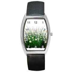 Spring Flowers Grass Meadow Plant Barrel Style Metal Watch by Celenk