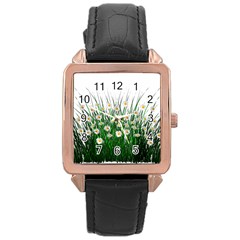 Spring Flowers Grass Meadow Plant Rose Gold Leather Watch  by Celenk