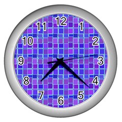 Background Mosaic Purple Blue Wall Clocks (silver)  by Celenk