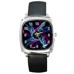 Abstract Art Color Design Lines Square Metal Watch by Celenk