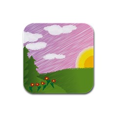 Pine Trees Sunrise Sunset Rubber Square Coaster (4 Pack)  by Celenk