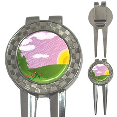 Pine Trees Sunrise Sunset 3-in-1 Golf Divots by Celenk