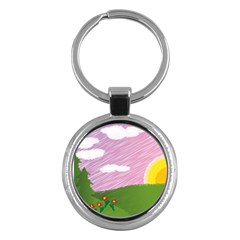 Pine Trees Sunrise Sunset Key Chains (round)  by Celenk