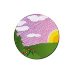 Pine Trees Sunrise Sunset Rubber Round Coaster (4 pack)  Front