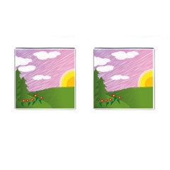 Pine Trees Sunrise Sunset Cufflinks (square) by Celenk