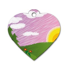 Pine Trees Sunrise Sunset Dog Tag Heart (one Side) by Celenk