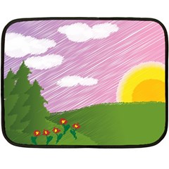 Pine Trees Sunrise Sunset Double Sided Fleece Blanket (mini)  by Celenk