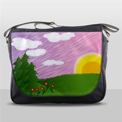 Pine Trees Sunrise Sunset Messenger Bags by Celenk