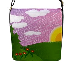 Pine Trees Sunrise Sunset Flap Messenger Bag (l)  by Celenk