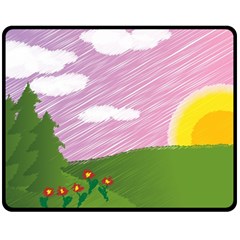 Pine Trees Sunrise Sunset Double Sided Fleece Blanket (medium)  by Celenk