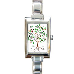 Tree Root Leaves Owls Green Brown Rectangle Italian Charm Watch by Celenk