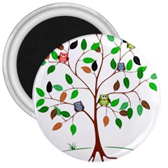 Tree Root Leaves Owls Green Brown 3  Magnets by Celenk