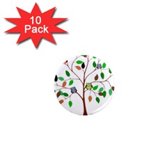 Tree Root Leaves Owls Green Brown 1  Mini Magnet (10 Pack)  by Celenk