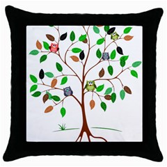 Tree Root Leaves Owls Green Brown Throw Pillow Case (black) by Celenk