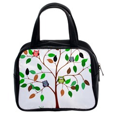 Tree Root Leaves Owls Green Brown Classic Handbags (2 Sides) by Celenk