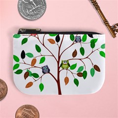 Tree Root Leaves Owls Green Brown Mini Coin Purses by Celenk