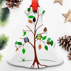 Tree Root Leaves Owls Green Brown Ornament (christmas Tree)  by Celenk