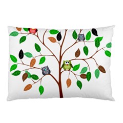 Tree Root Leaves Owls Green Brown Pillow Case (two Sides) by Celenk