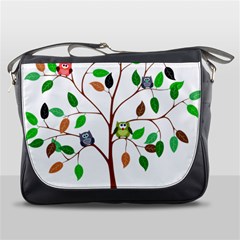 Tree Root Leaves Owls Green Brown Messenger Bags by Celenk