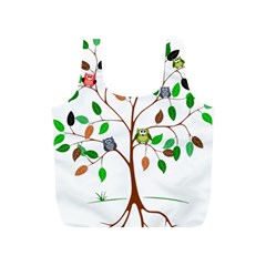 Tree Root Leaves Owls Green Brown Full Print Recycle Bags (s)  by Celenk