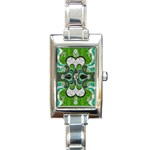 Fractal Art Green Pattern Design Rectangle Italian Charm Watch Front