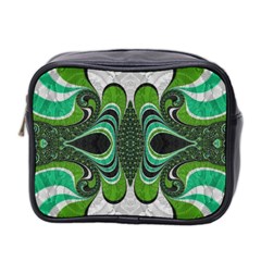 Fractal Art Green Pattern Design Mini Toiletries Bag 2-side by Celenk