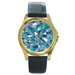 Abstract Background Blue Teal Round Gold Metal Watch by Celenk