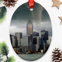 Tornado Storm Lightning Skyline Ornament (Oval)