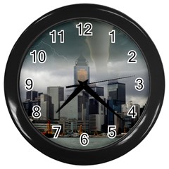 Tornado Storm Lightning Skyline Wall Clocks (Black)