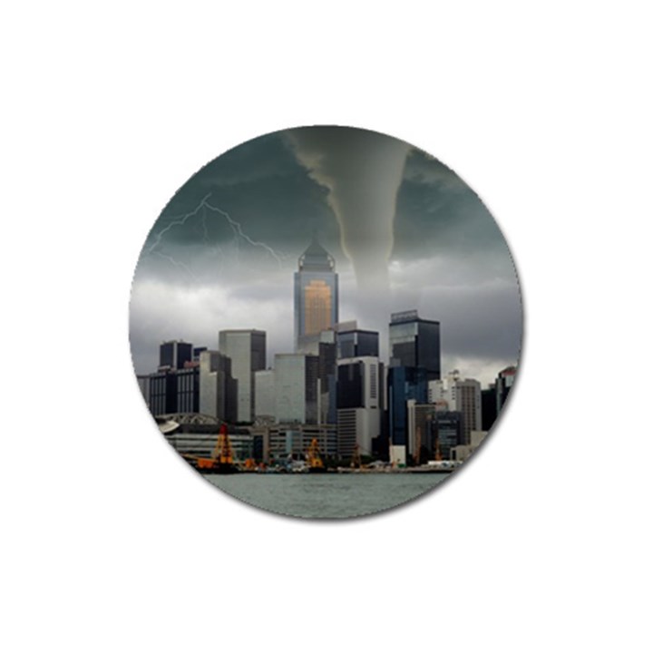 Tornado Storm Lightning Skyline Magnet 3  (Round)