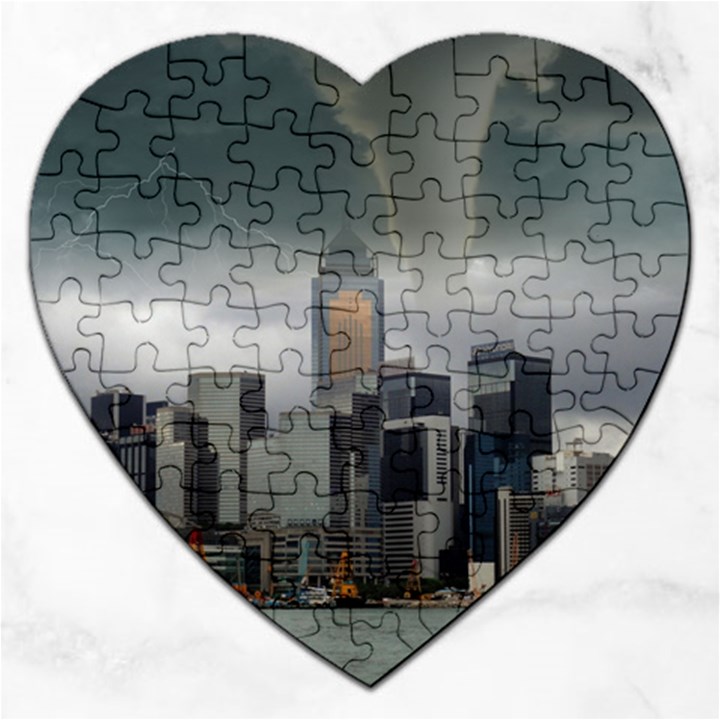 Tornado Storm Lightning Skyline Jigsaw Puzzle (Heart)