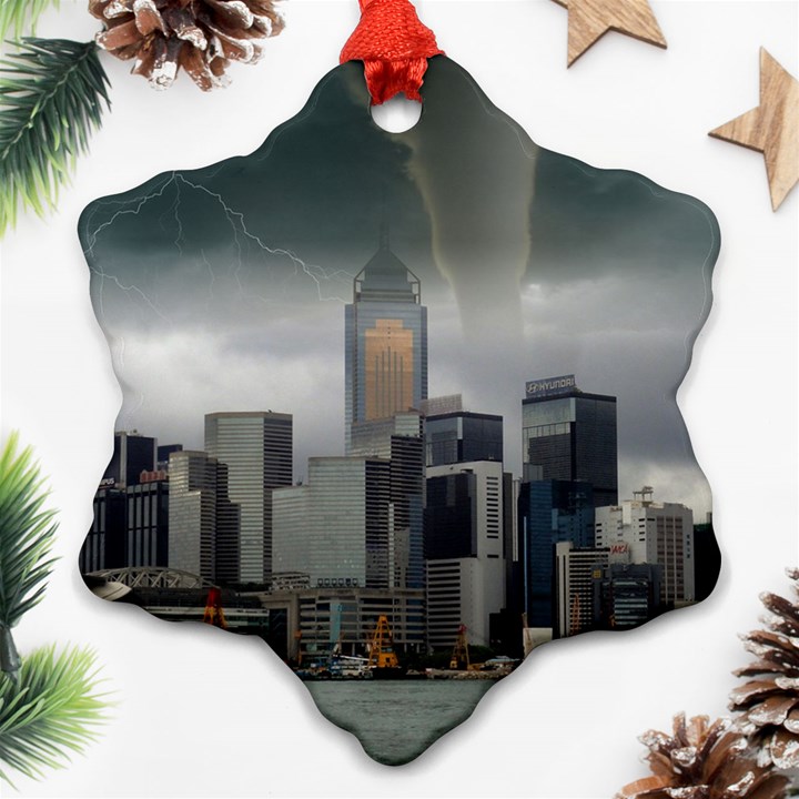 Tornado Storm Lightning Skyline Snowflake Ornament (Two Sides)