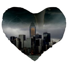 Tornado Storm Lightning Skyline Large 19  Premium Heart Shape Cushions by Celenk