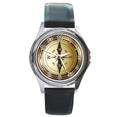 Compass North South East Wes Round Metal Watch by Celenk