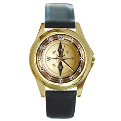 Compass North South East Wes Round Gold Metal Watch by Celenk