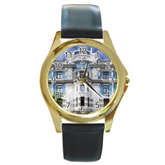 Squad Latvia Architecture Round Gold Metal Watch by Celenk