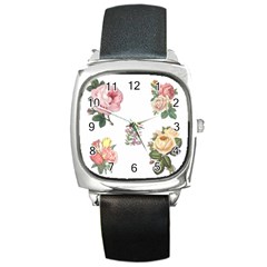 Rose Flowers Campanula Bellflower Square Metal Watch by Celenk