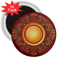 Badge Gilding Sun Red Oriental 3  Magnets (10 Pack)  by Celenk