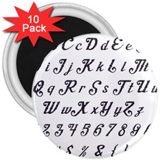 Font Lettering Alphabet Writing 3  Magnets (10 Pack)  by Celenk