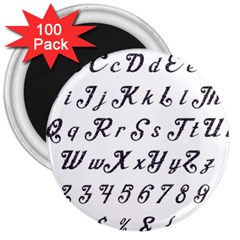 Font Lettering Alphabet Writing 3  Magnets (100 Pack) by Celenk