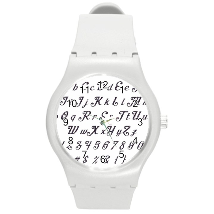 Font Lettering Alphabet Writing Round Plastic Sport Watch (M)