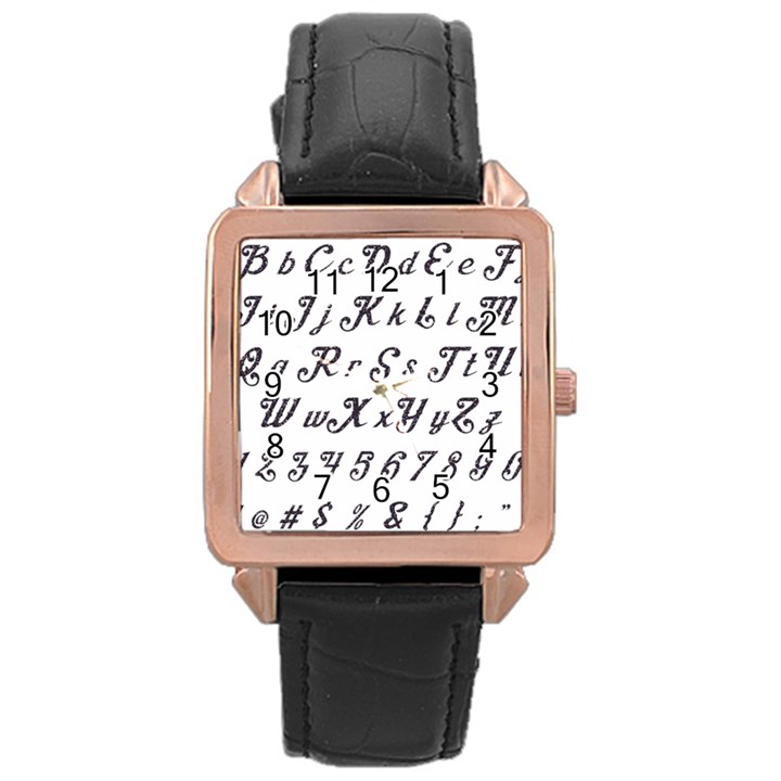 Font Lettering Alphabet Writing Rose Gold Leather Watch 