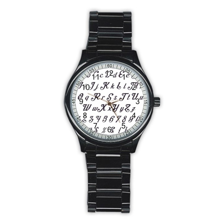 Font Lettering Alphabet Writing Stainless Steel Round Watch