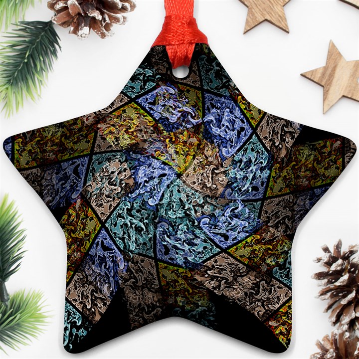 Multi Color Tile Twirl Octagon Ornament (Star)