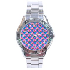 Seamless Flower Pattern Colorful Stainless Steel Analogue Watch by Celenk