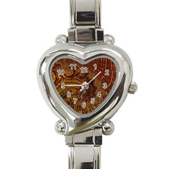 Copper Caramel Swirls Abstract Art Heart Italian Charm Watch by Celenk