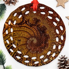 Copper Caramel Swirls Abstract Art Ornament (round Filigree) by Celenk