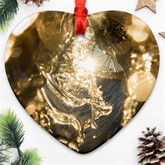 Gold Sea Coast Waves Depier Ornament (heart) by Celenk