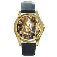 Gold Sea Coast Waves Depier Round Gold Metal Watch by Celenk