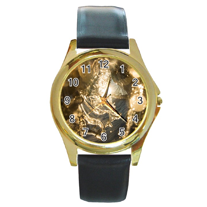 Gold Sea Coast Waves Depier Round Gold Metal Watch